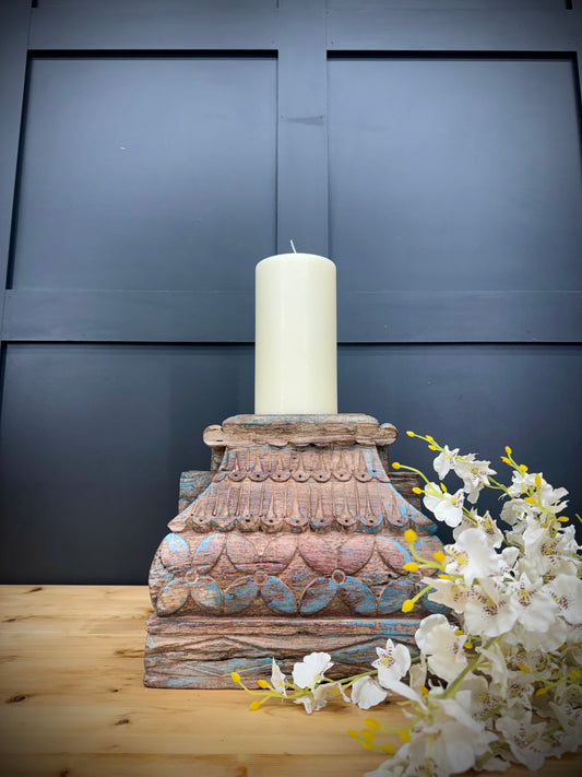 Rustic XL Church Candle Holder / Pillar Base / Farmhouse Decor Candle Stand /A