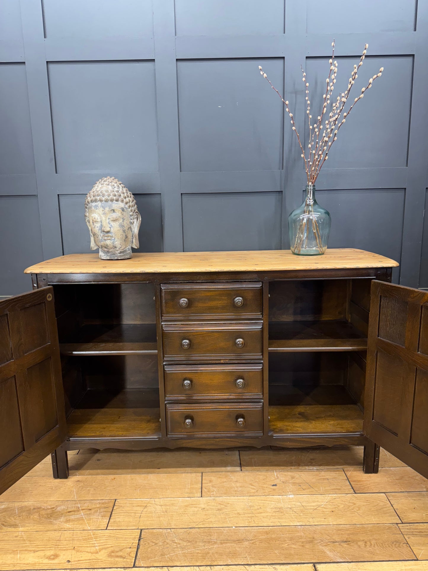 Large Mid Century Ercol Sideboard / Elm Sideboard /Cocktail Cabinet Cupboard