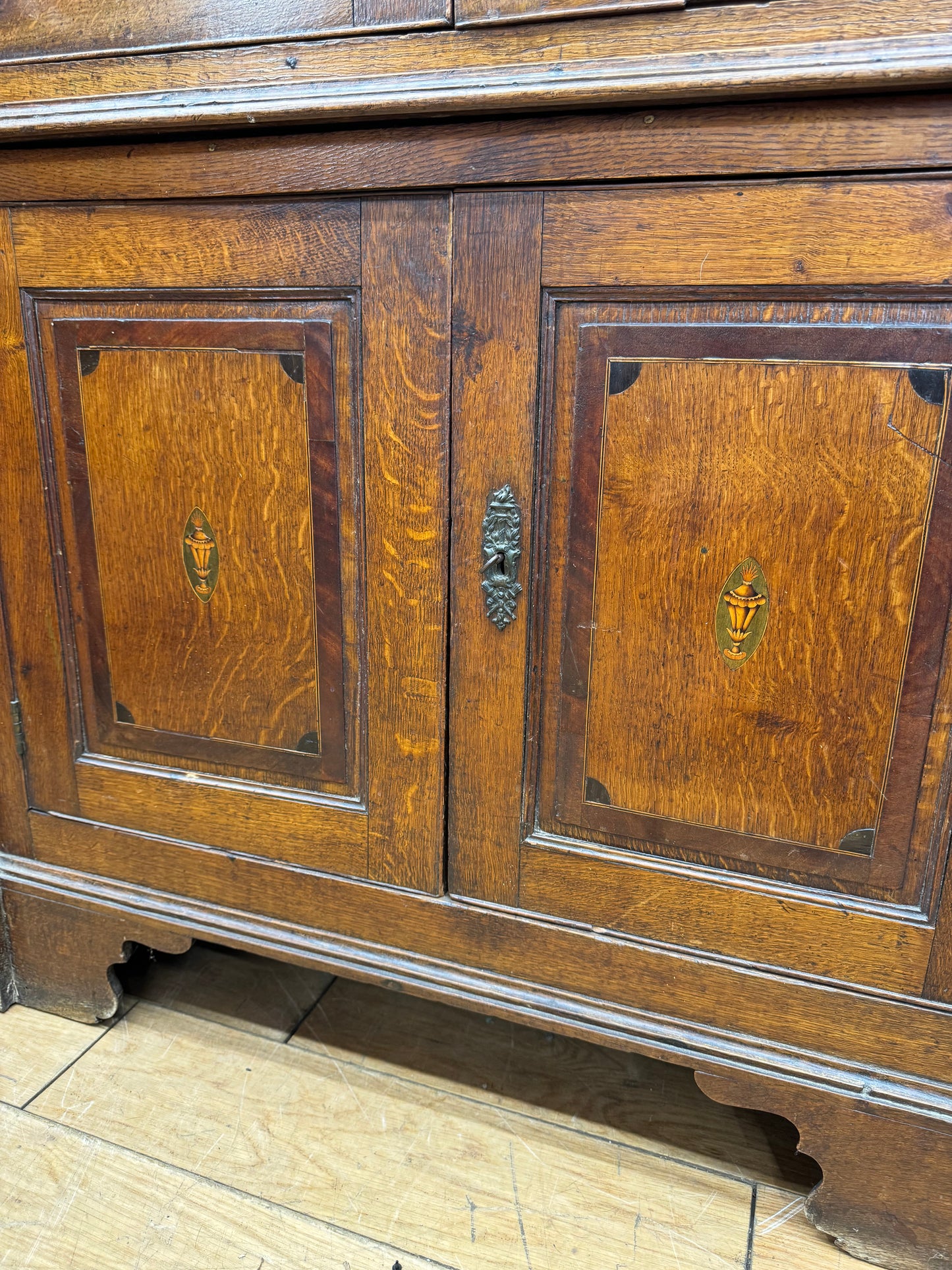 Large Antique Oak Linen Mahogany Cupboard / Shelved Cupboard Cabinet