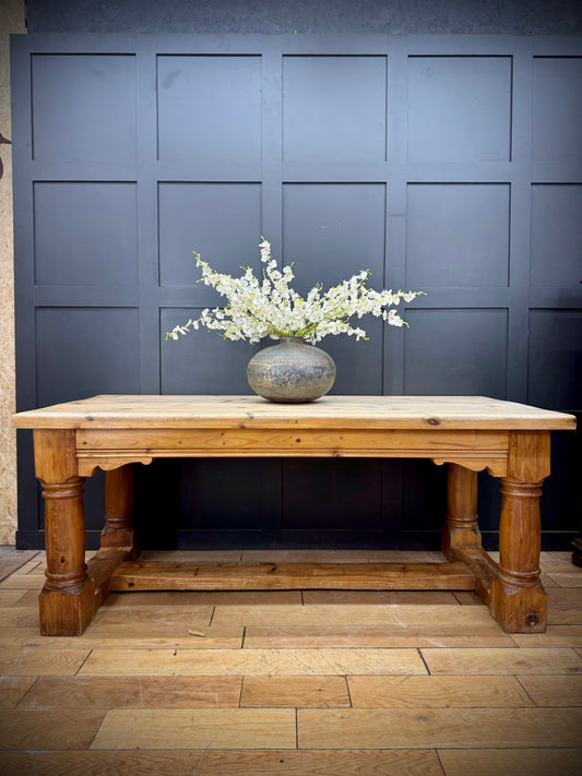 Vintage Farmhouse Solid Heavy Pine Dining Table / Refectory Kitchen Table