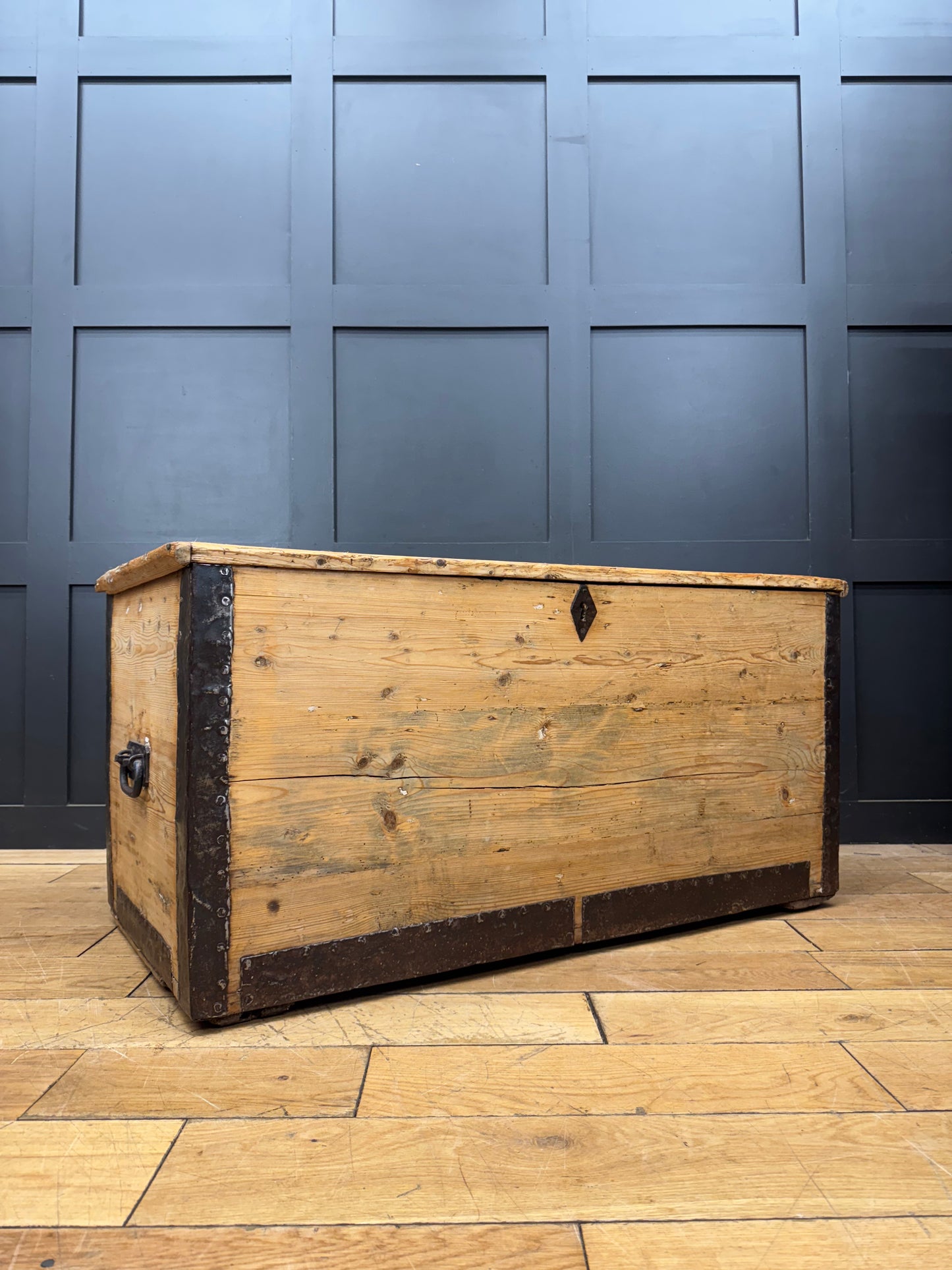 Large Antique Pine Trunk Chest / Coffee Table / Rustic Box Storage / Toy Storage