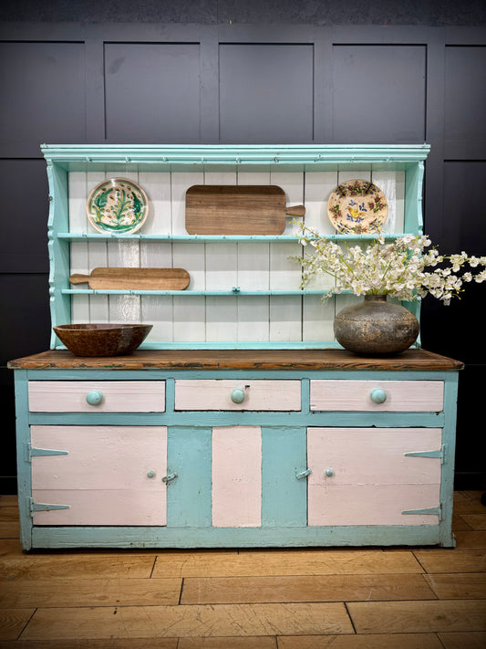 Farmhouse Antique Rustic Pine Dresser /  Victorian Kitchen Dresser / Rustic Display Welsh Dresser