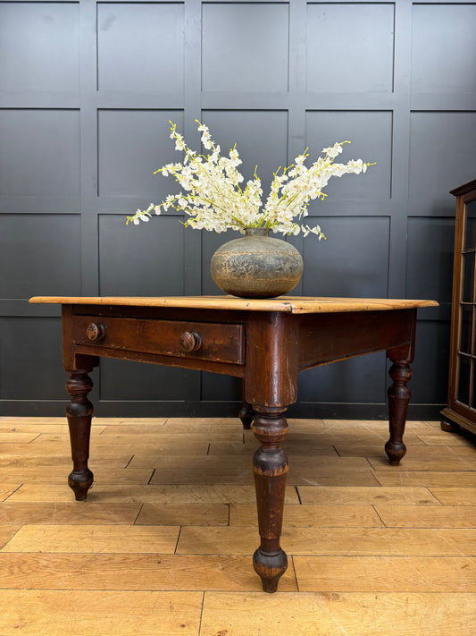 Antique Pine Dining Table / Victorian Kitchen Table / Rustic Farmhouse Pine Desk