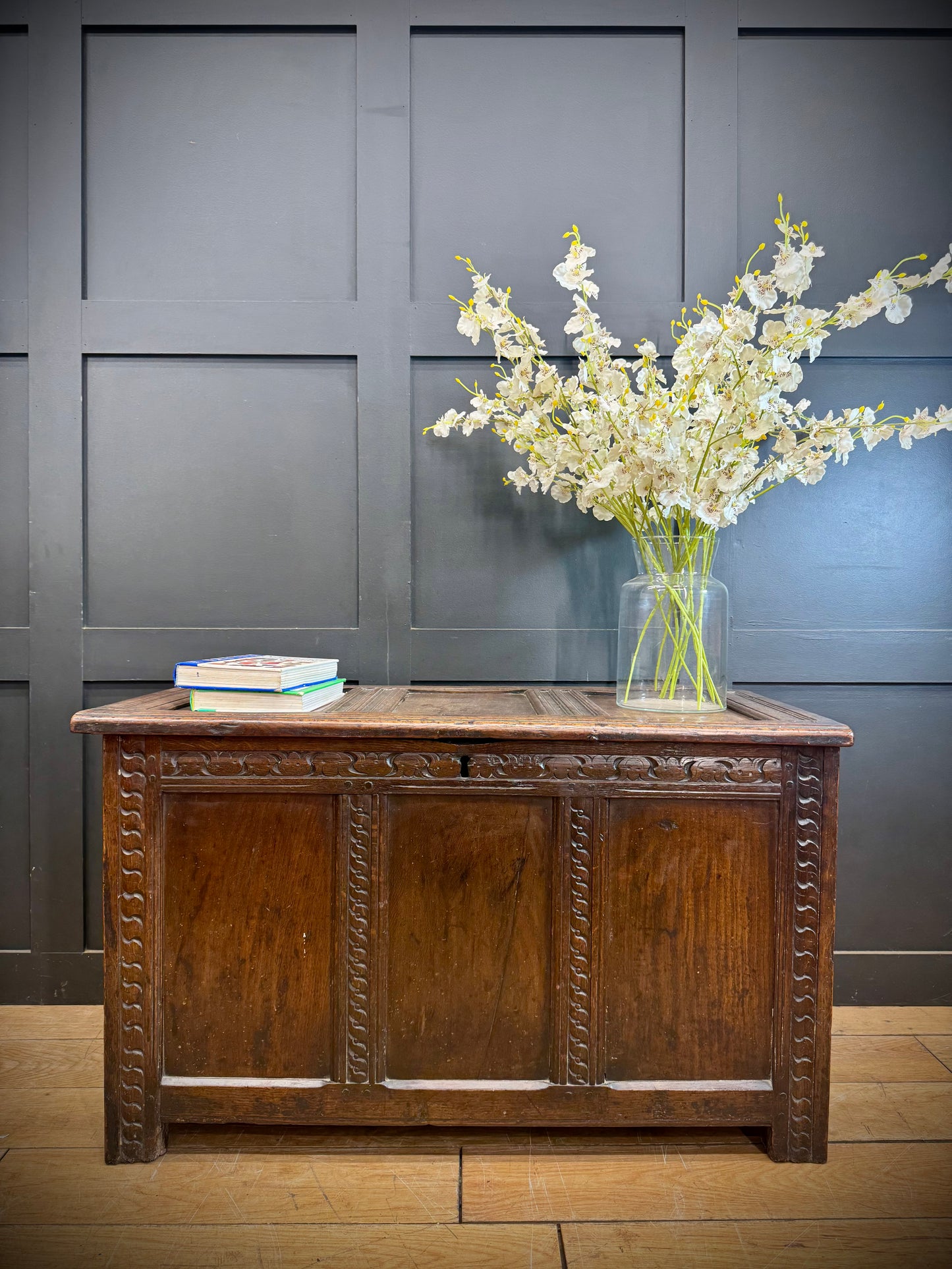 Antique Solid Oak Coffer / 18th.C / Antique Mule Chest / Blanket Box Sideboard