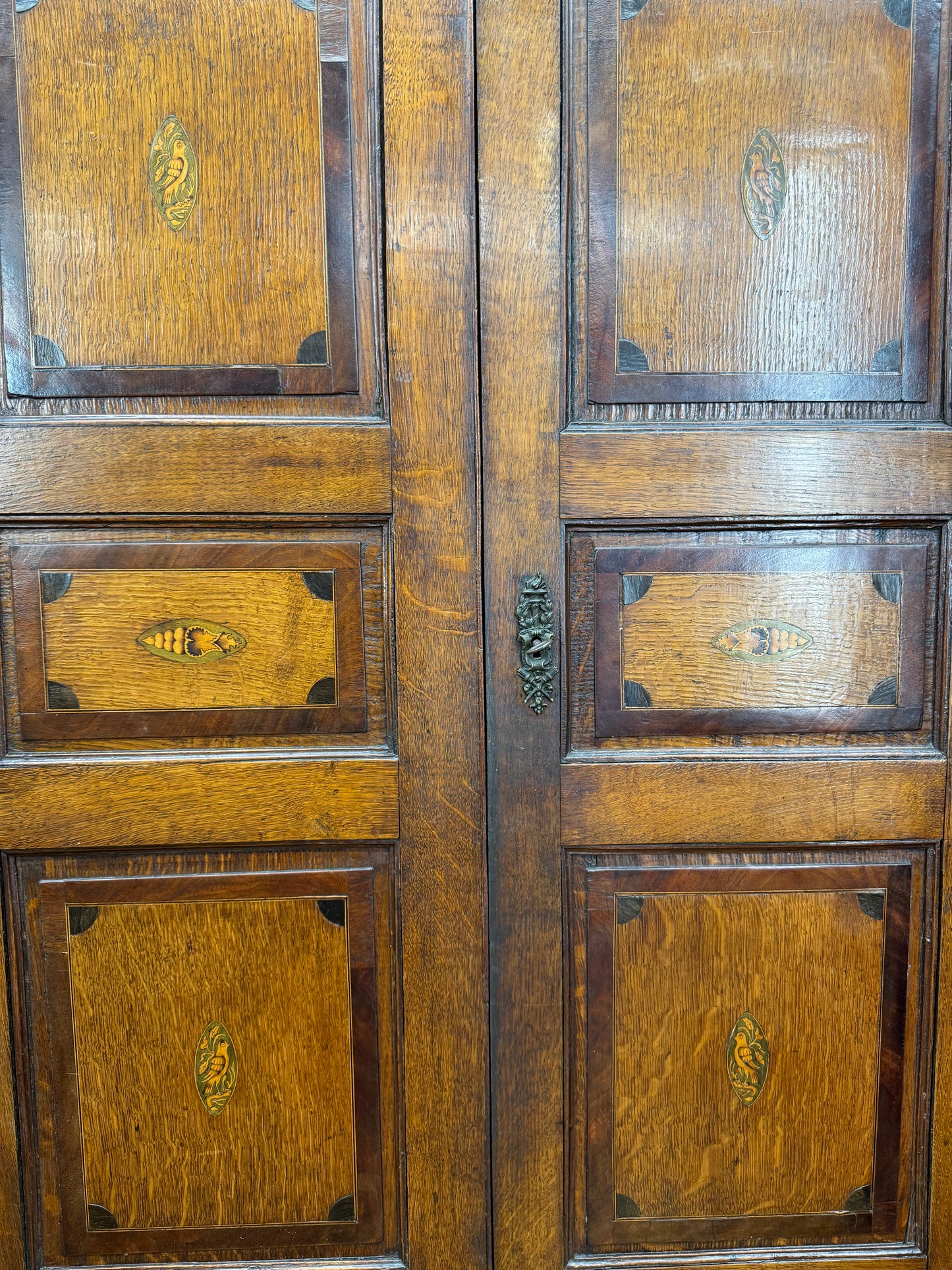 Large Antique Oak Linen Mahogany Cupboard / Shelved Cupboard Cabinet