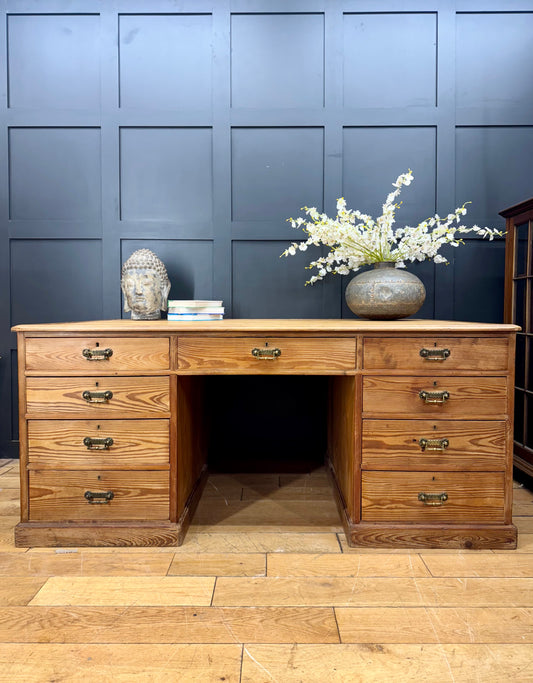 Antique Large Pitch Pine Partners Desk/ Writing Desk / Double Sided Desk / Table