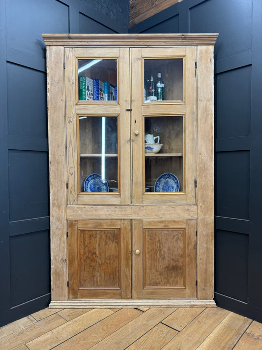 Antique Victorian Old Pine Corner Cupboard / Kitchen Storage Display Cabinet