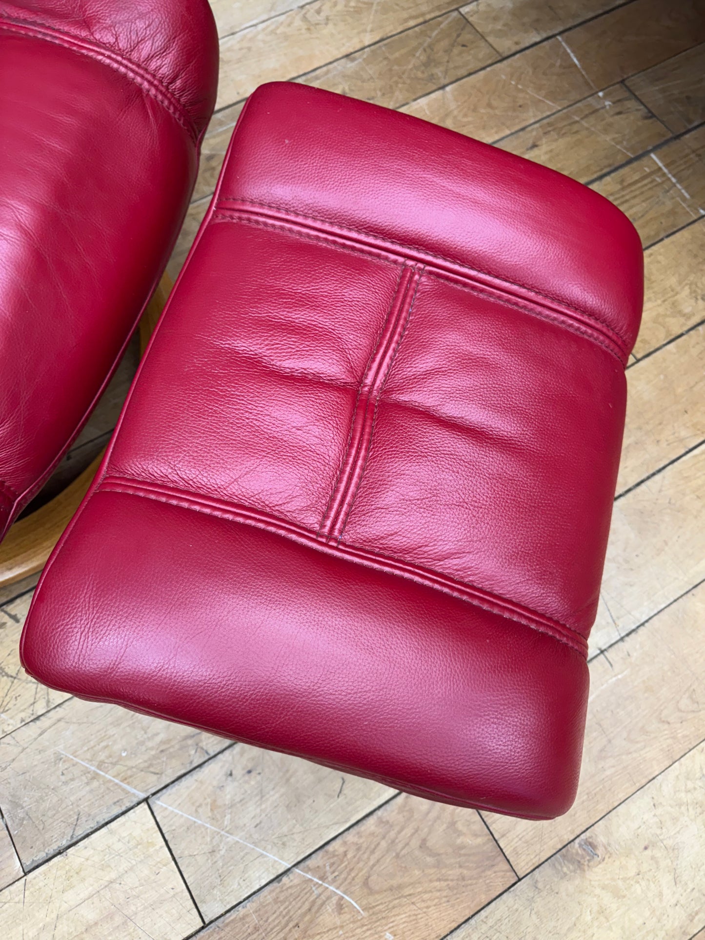 Himolla Reclining Armchair / Red Leather Lounge Chair & Footstool / B