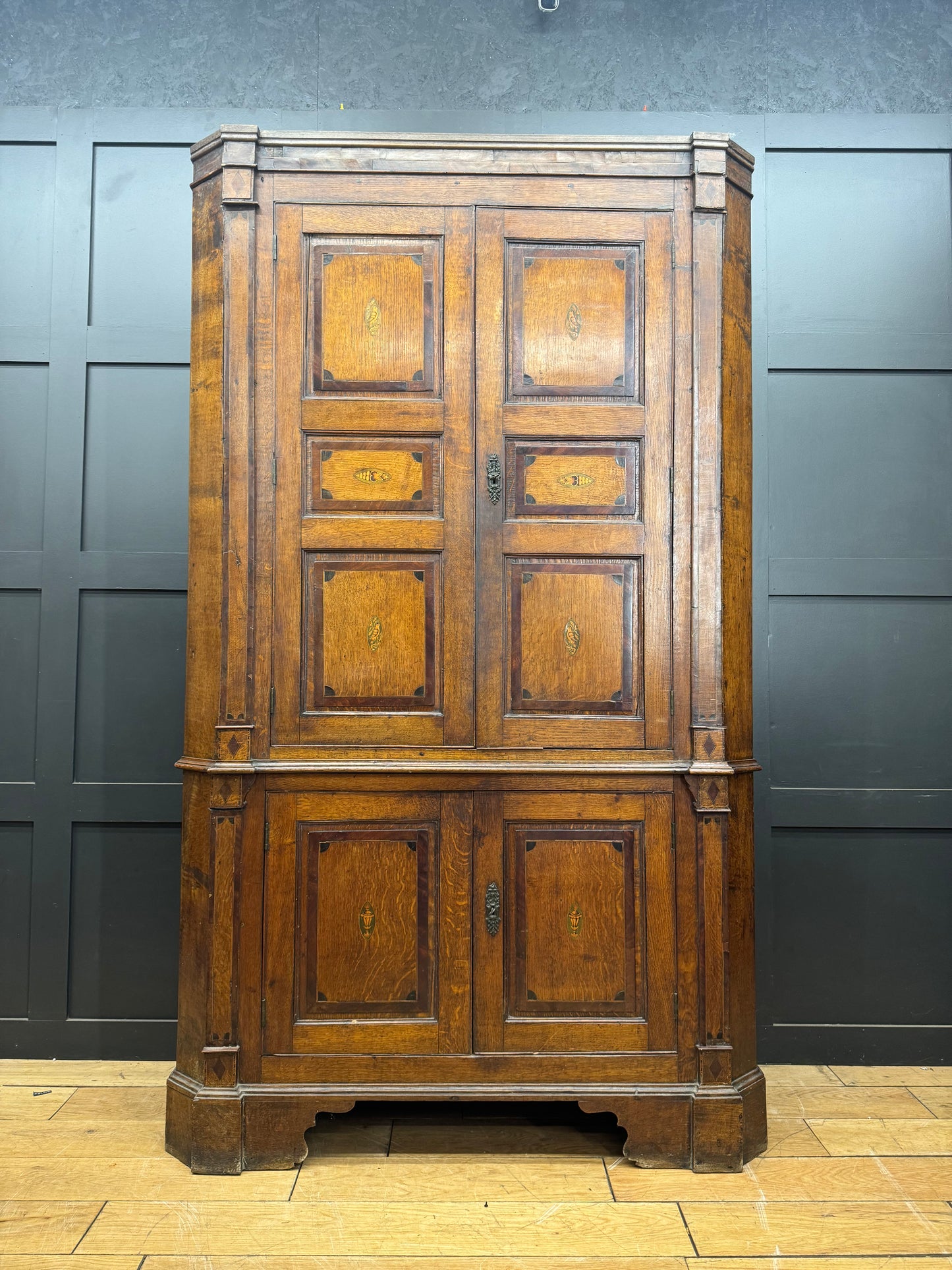 Large Antique Oak Linen Mahogany Cupboard / Shelved Cupboard Cabinet