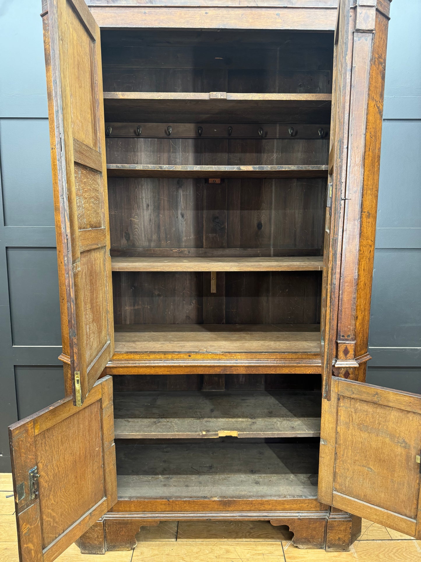 Large Antique Oak Linen Mahogany Cupboard / Shelved Cupboard Cabinet