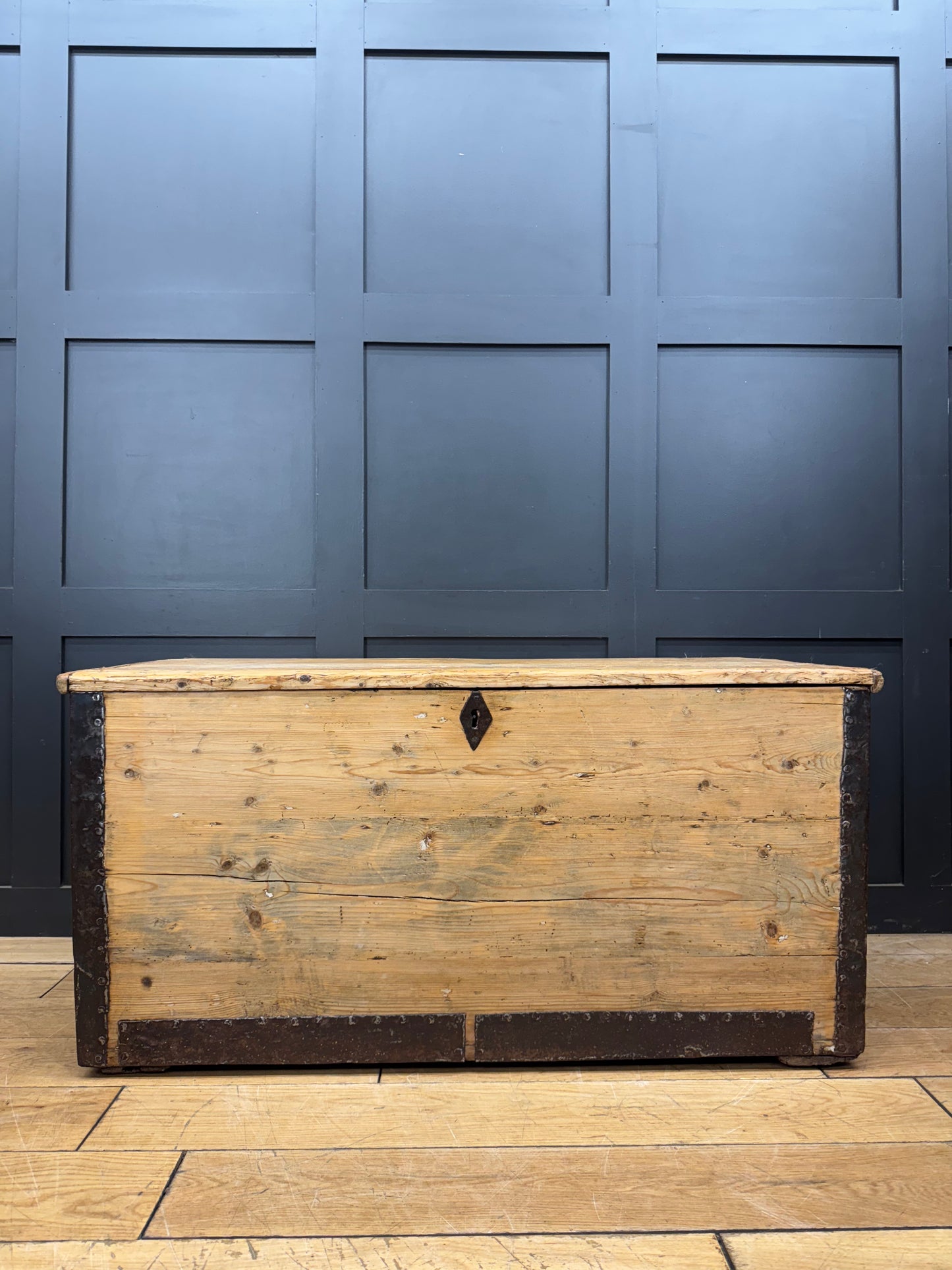 Large Antique Pine Trunk Chest / Coffee Table / Rustic Box Storage / Toy Storage