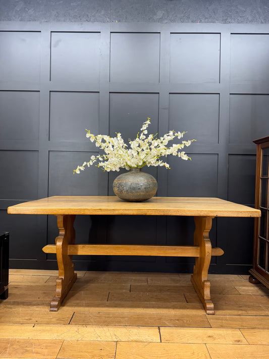 Antique Refectory Table  / Blonde Oak Dining Table / Farmhouse Kitchen Table