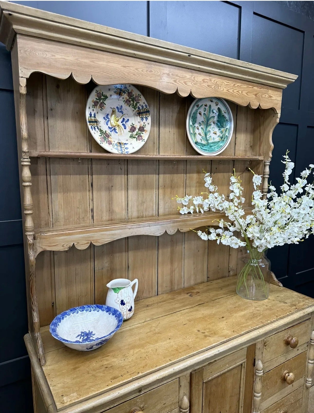 Antique Pine Dresser / Victorian Kitchen Pantry / Farmhouse Display Cabinet