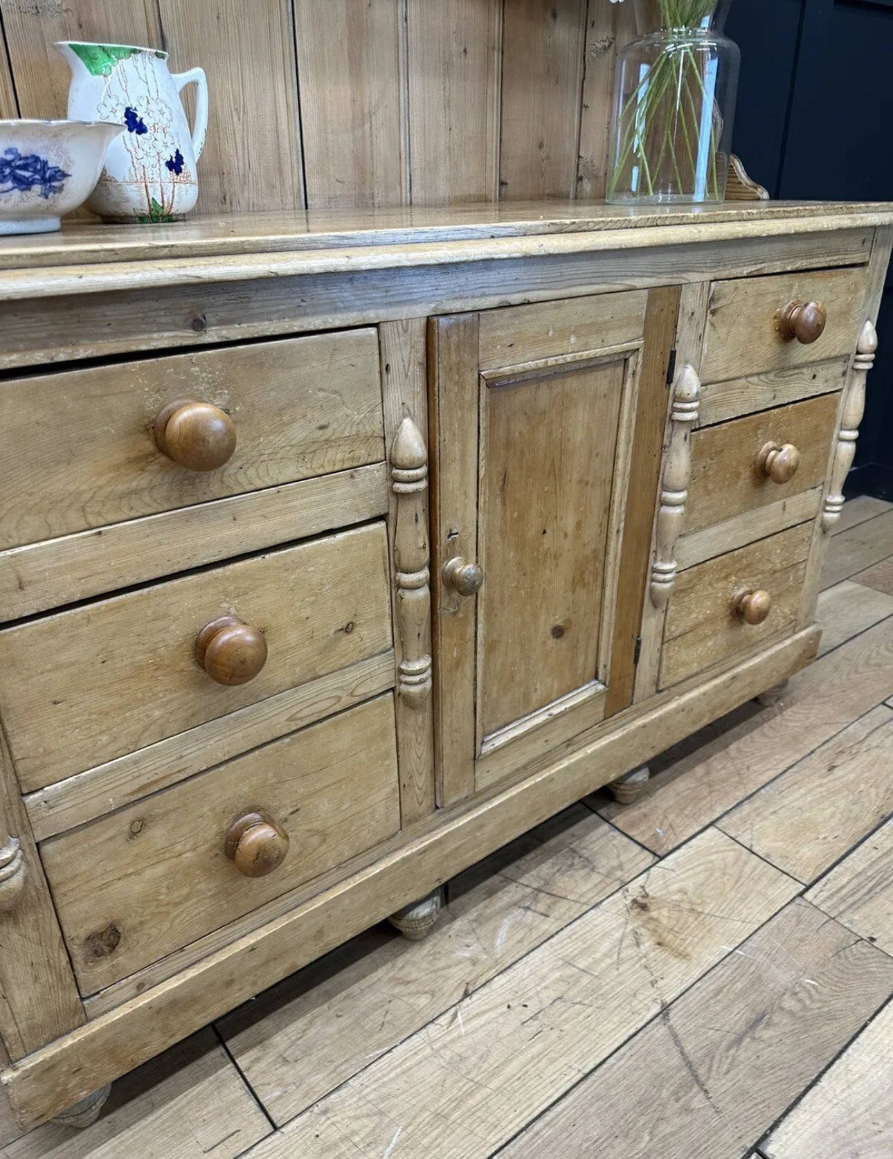 Antique Pine Dresser / Victorian Kitchen Pantry / Farmhouse Display Cabinet