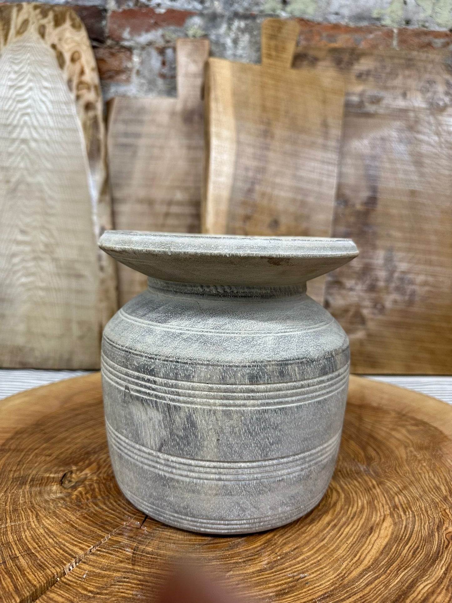 Vintage Indian Wooden Pot / Handmade Kitchen Vase /Rustic Decor B