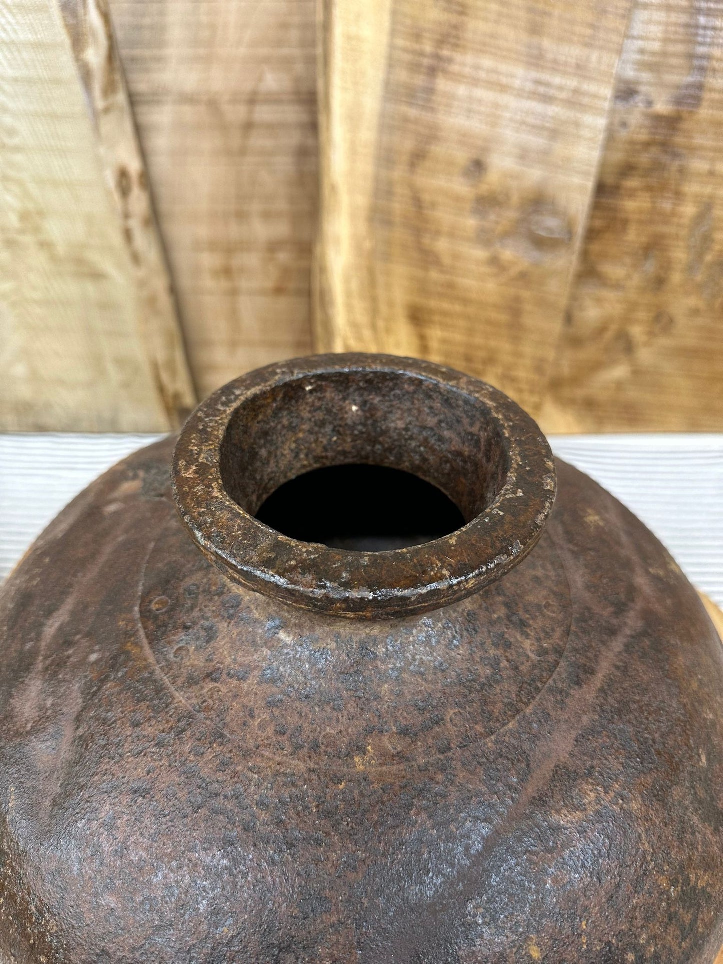 Vintage Indian Water Pot / Riveted Hand Beaten Metal Plant Pot / Metal Vase B