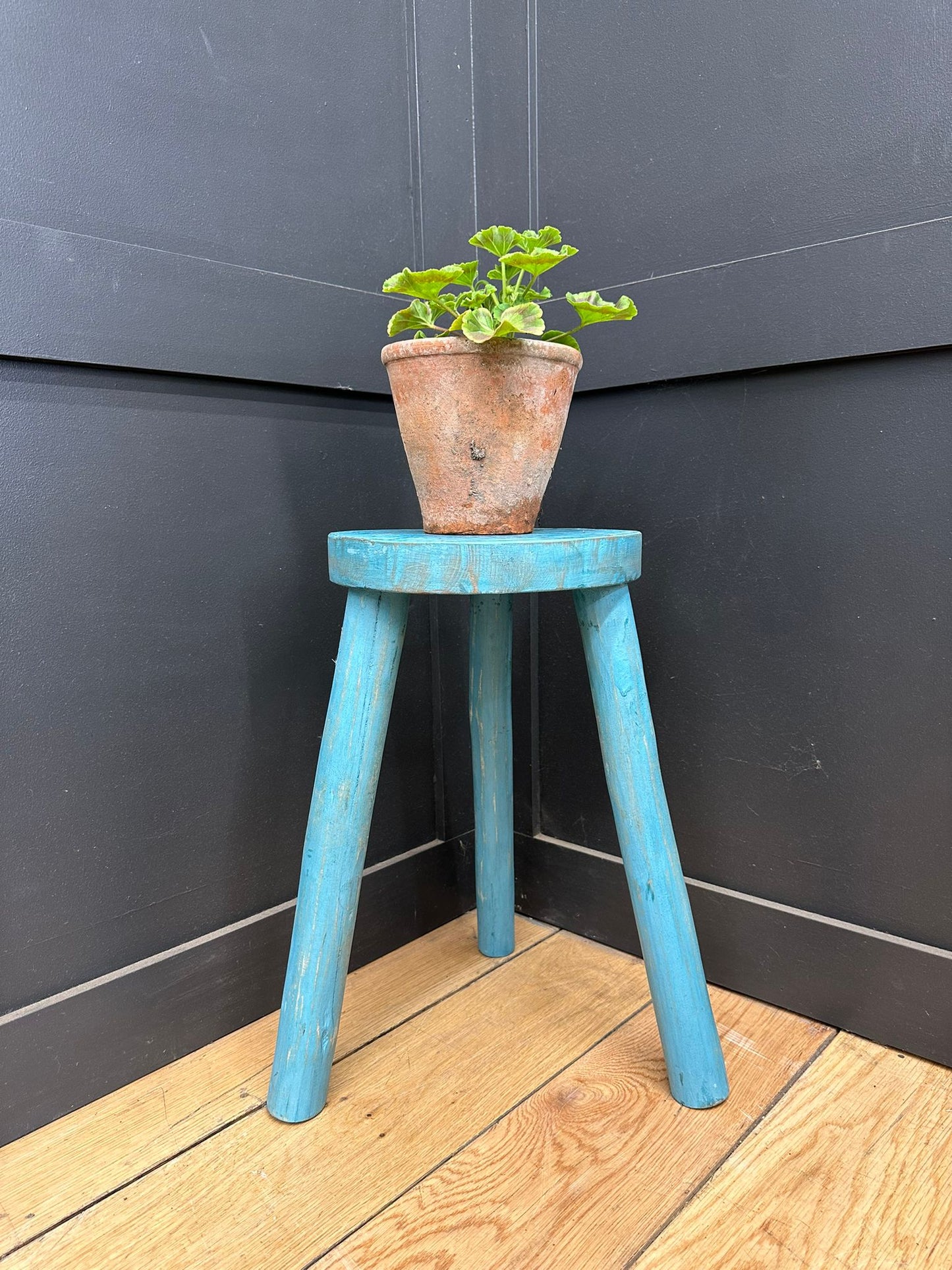 Vintage Rustic Stool / Small Stool / Handmade / Plant Stand / Distressed Blue