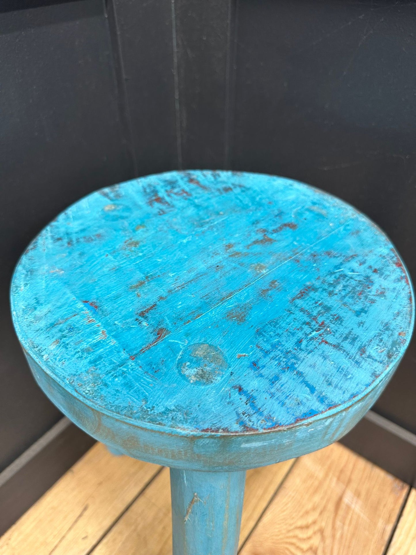 Vintage Rustic Stool / Small Stool / Handmade / Plant Stand / Distressed Blue