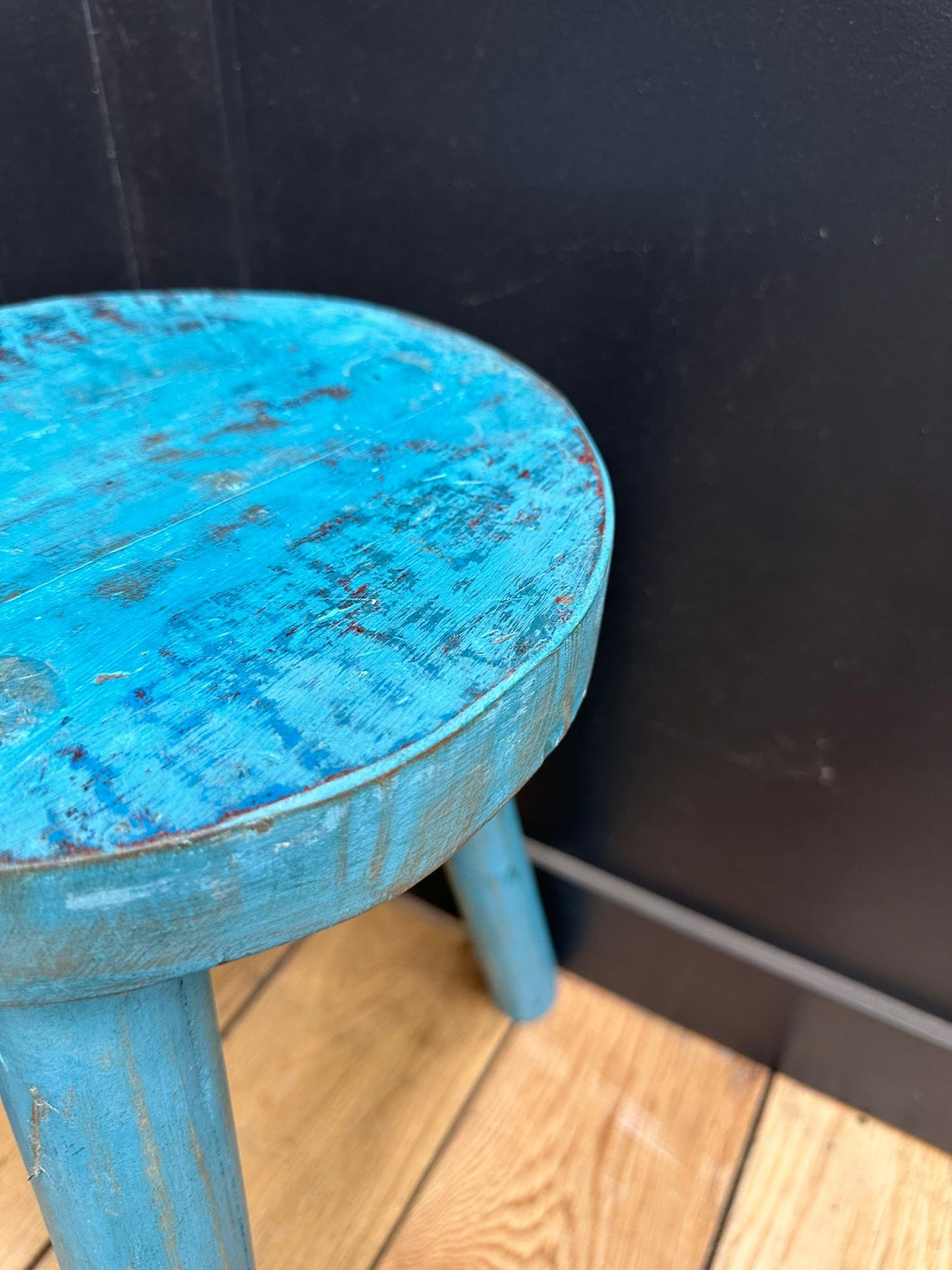 Vintage Rustic Stool / Small Stool / Handmade / Plant Stand / Distressed Blue