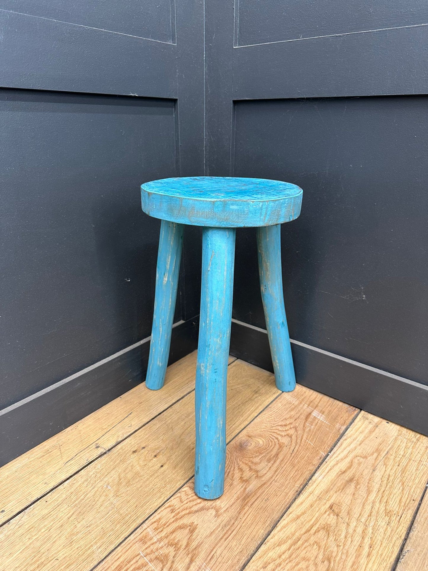 Vintage Rustic Stool / Small Stool / Handmade / Plant Stand / Distressed Blue