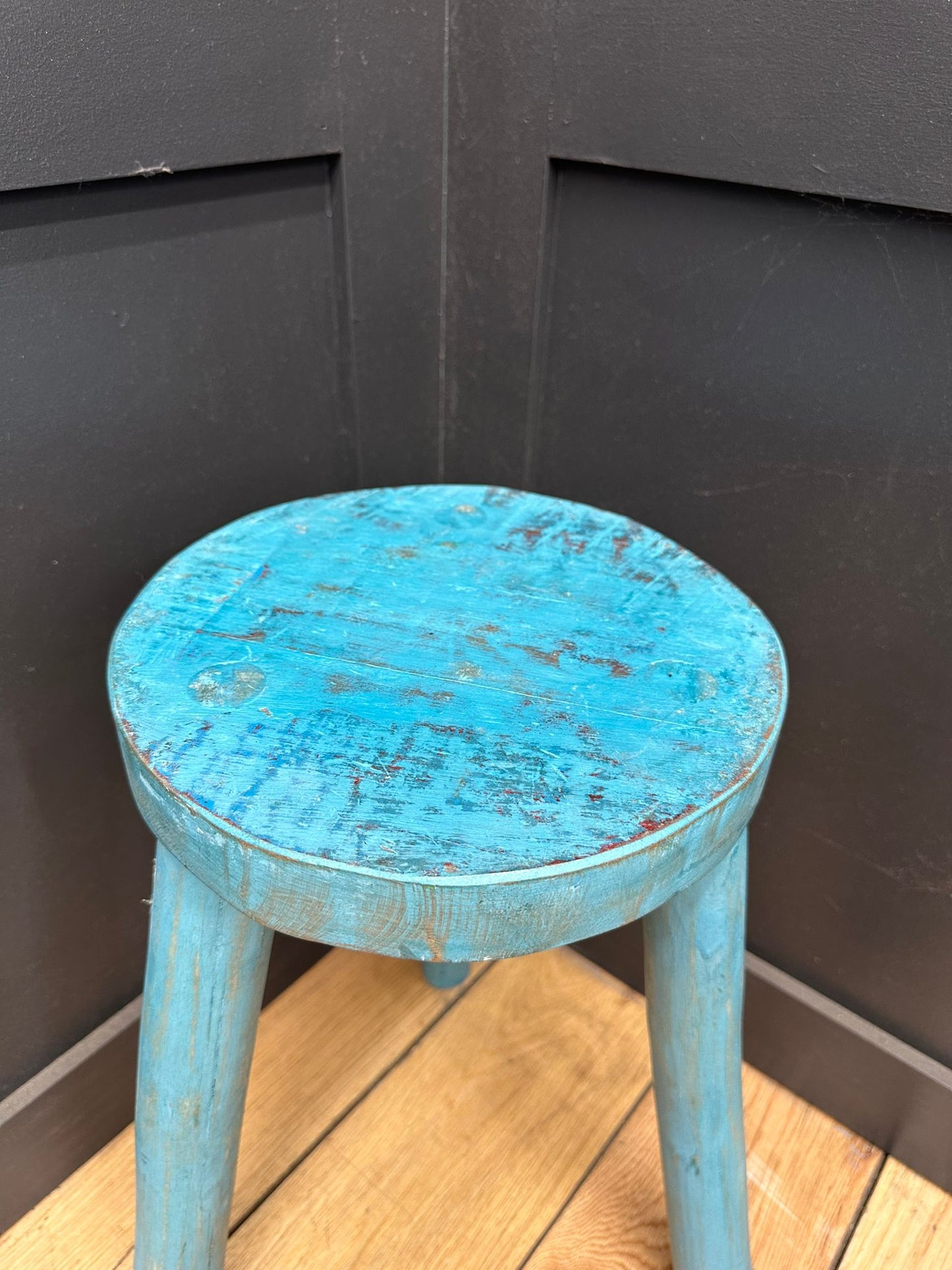 Vintage Rustic Stool / Small Stool / Handmade / Plant Stand / Distressed Blue