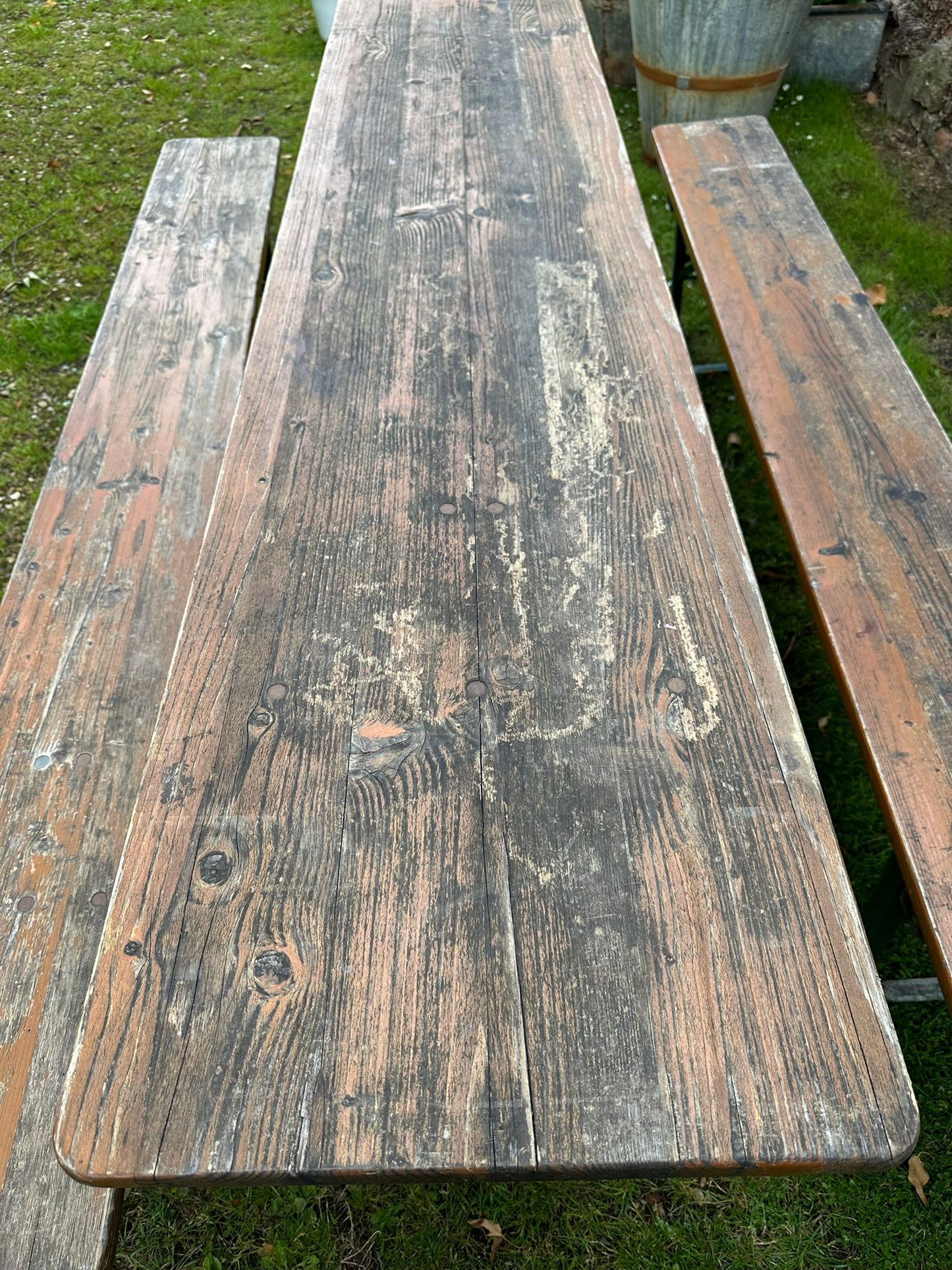 Vintage Rustic Fold Up Table & Benches / Picnic Table / Garden Furniture A