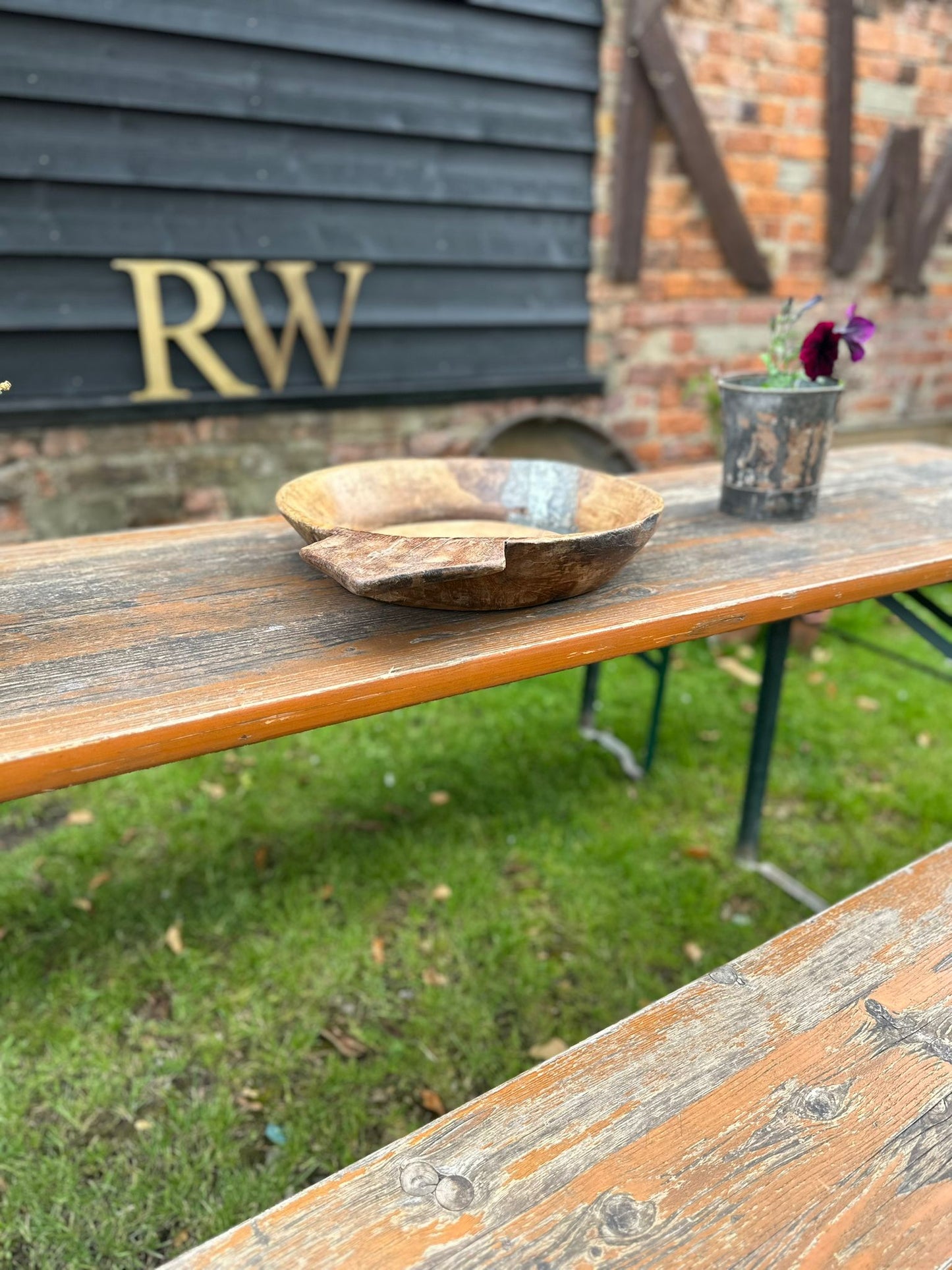 Vintage Rustic Fold Up Table & Benches / Picnic Table / Garden Furniture A