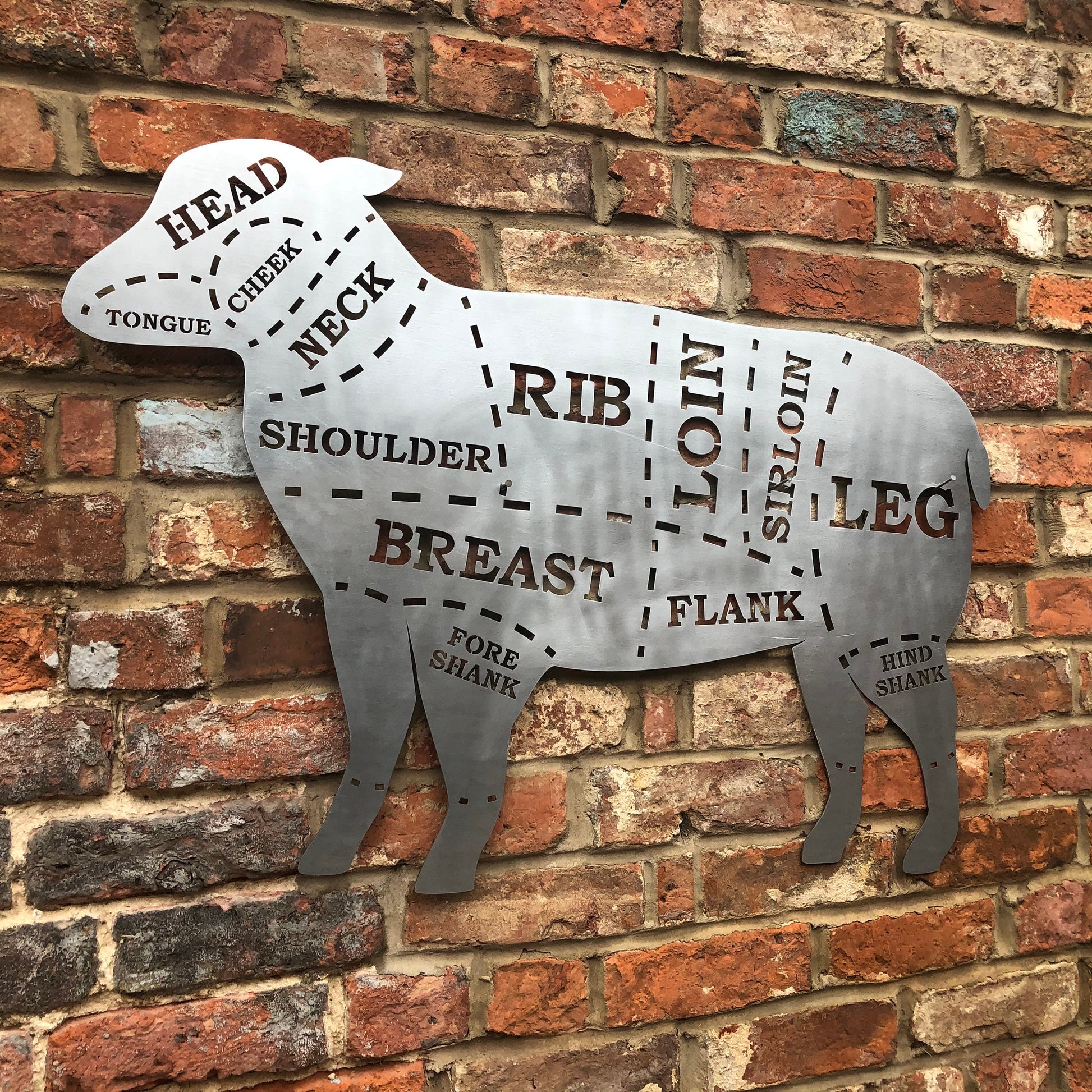 Large galvanized steel butchers lamb -  meat cuts design